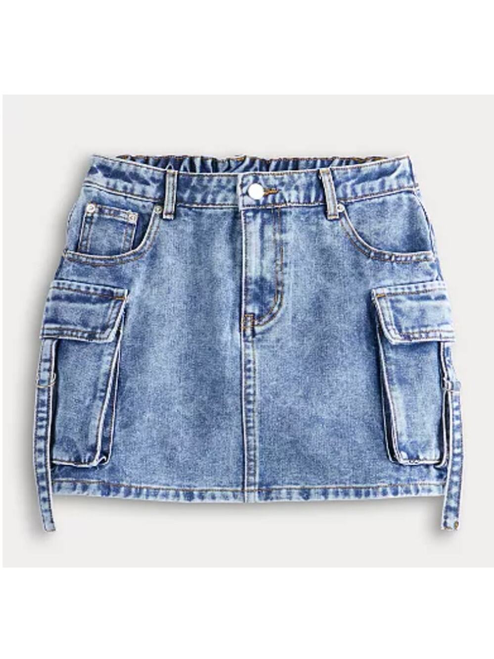 Juniors' Harper & Ivy Mini Light Wash Denim Cargo Skirt Sz Small